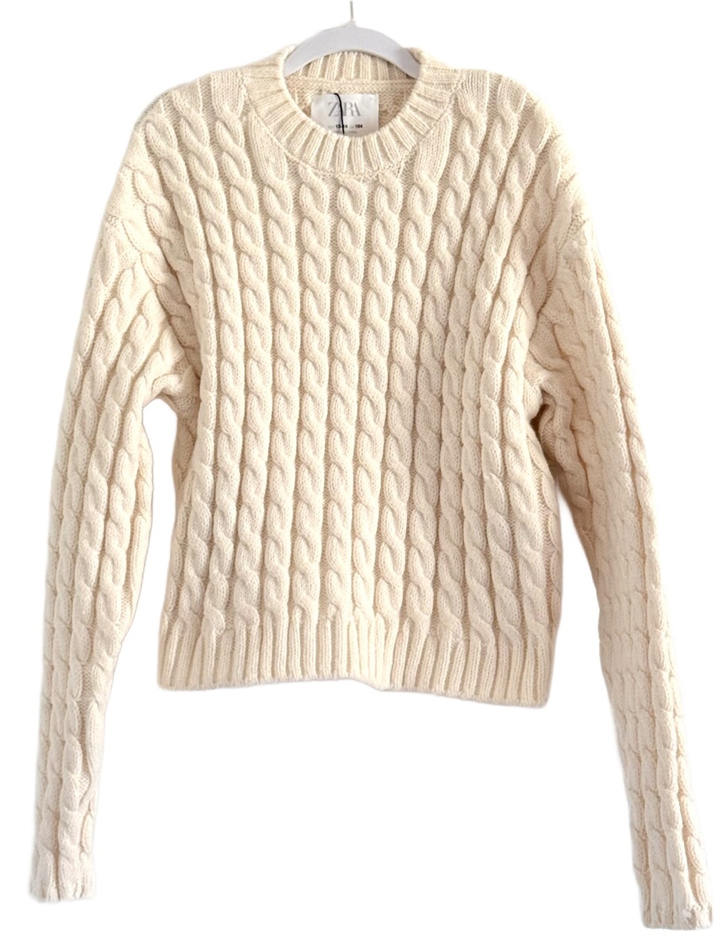 Zara Ivory Cable-Knit Crewneck Sweater